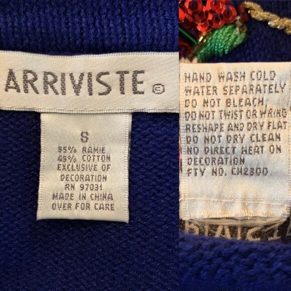 VINTAGE Bright Blue Ugly Christmas Sweater by Arriviste Beads & Sequins Small - Picture 8 of 12